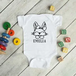 Personalised Line Art Bunny With A Bow – Easter Baby Grow